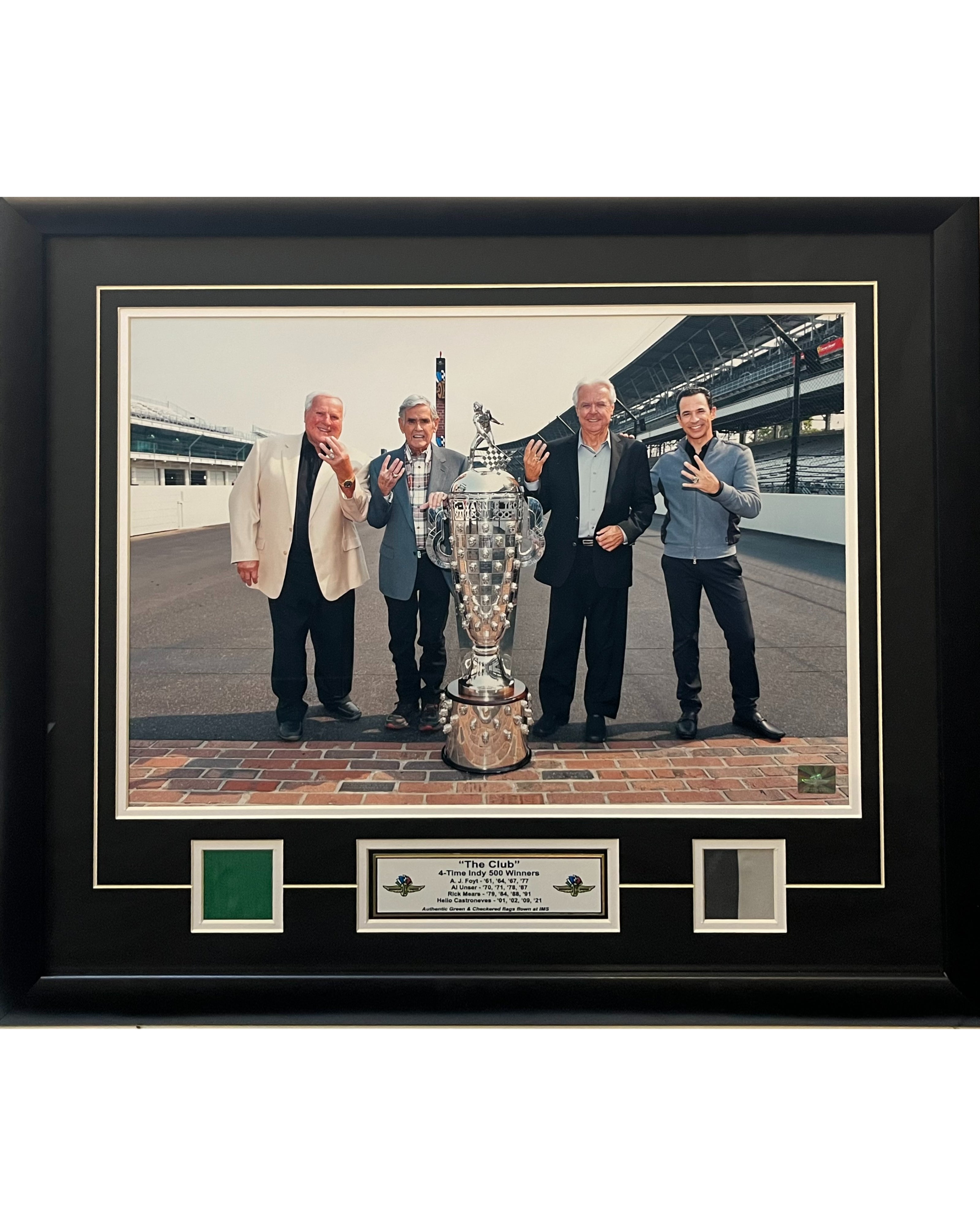 570 Indy 500 4-Time Winners Display with Flag 